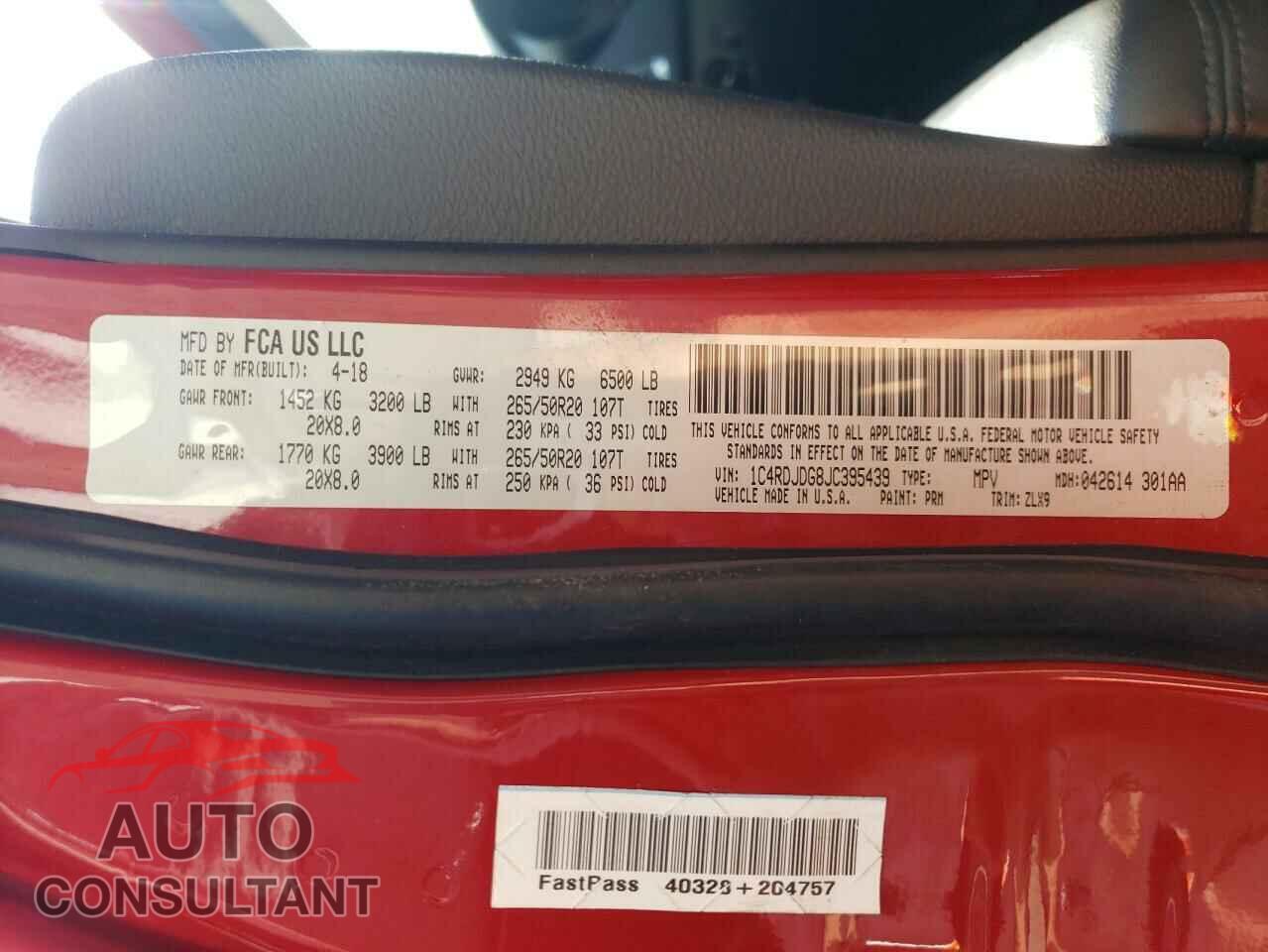 DODGE DURANGO 2018 - 1C4RDJDG8JC395439