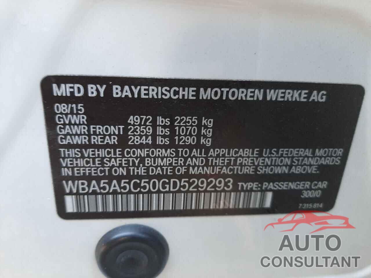 BMW 5 SERIES 2016 - WBA5A5C50GD529293