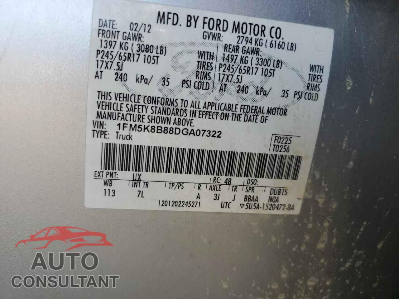FORD EXPLORER 2013 - 1FM5K8B88DGA07322
