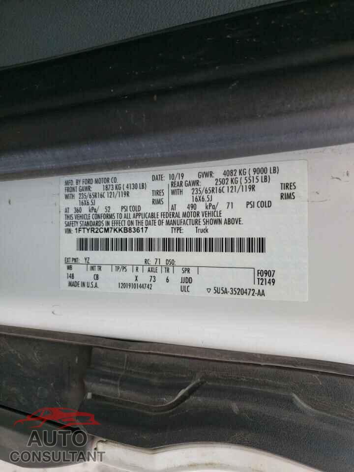 FORD TRANSIT CO 2019 - 1FTYR2CM7KKB83617