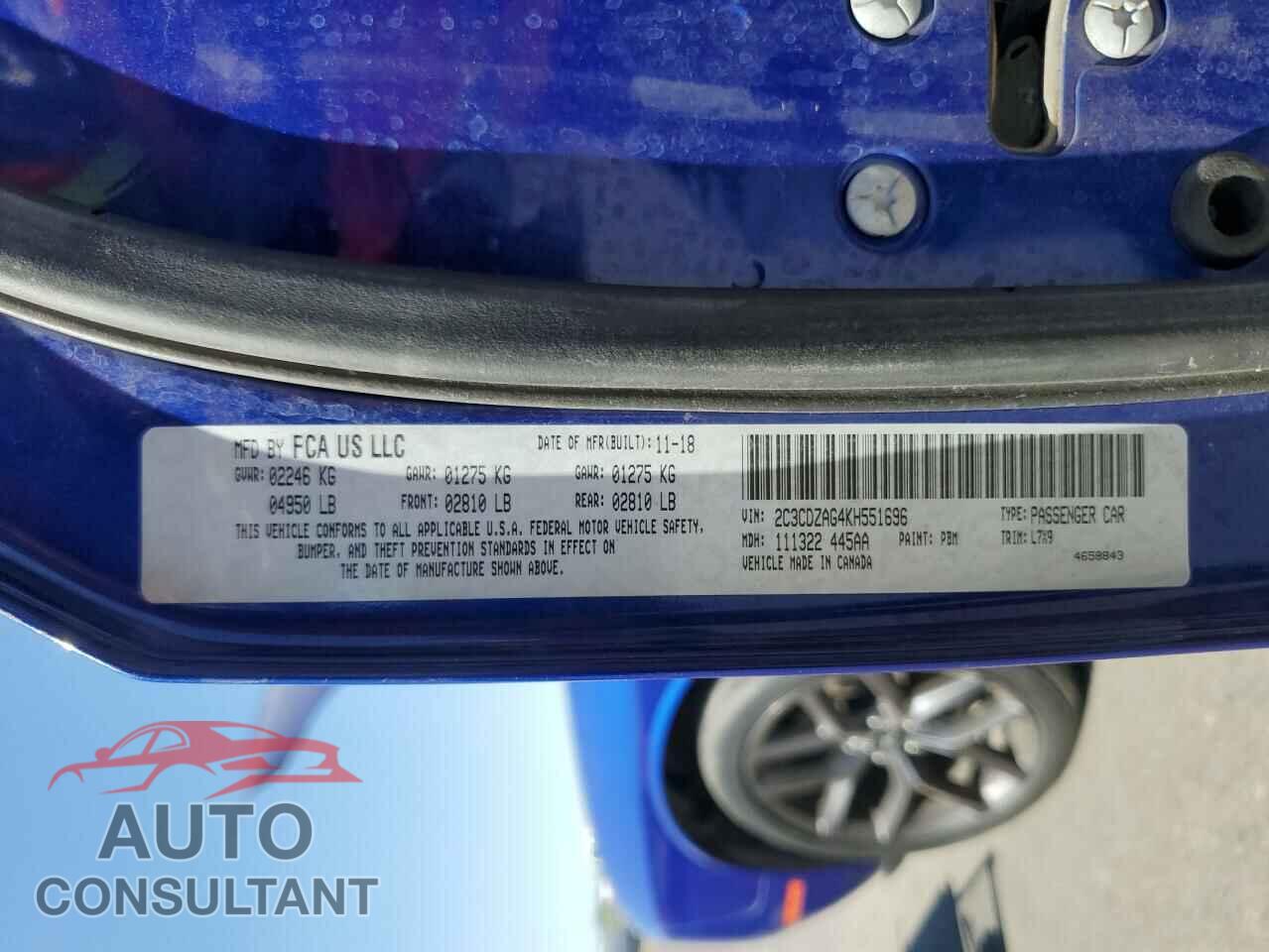 DODGE CHALLENGER 2019 - 2C3CDZAG4KH551696