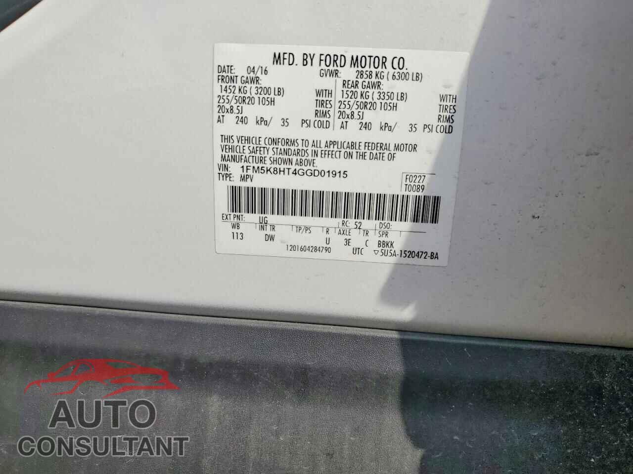 FORD EXPLORER 2016 - 1FM5K8HT4GGD01915