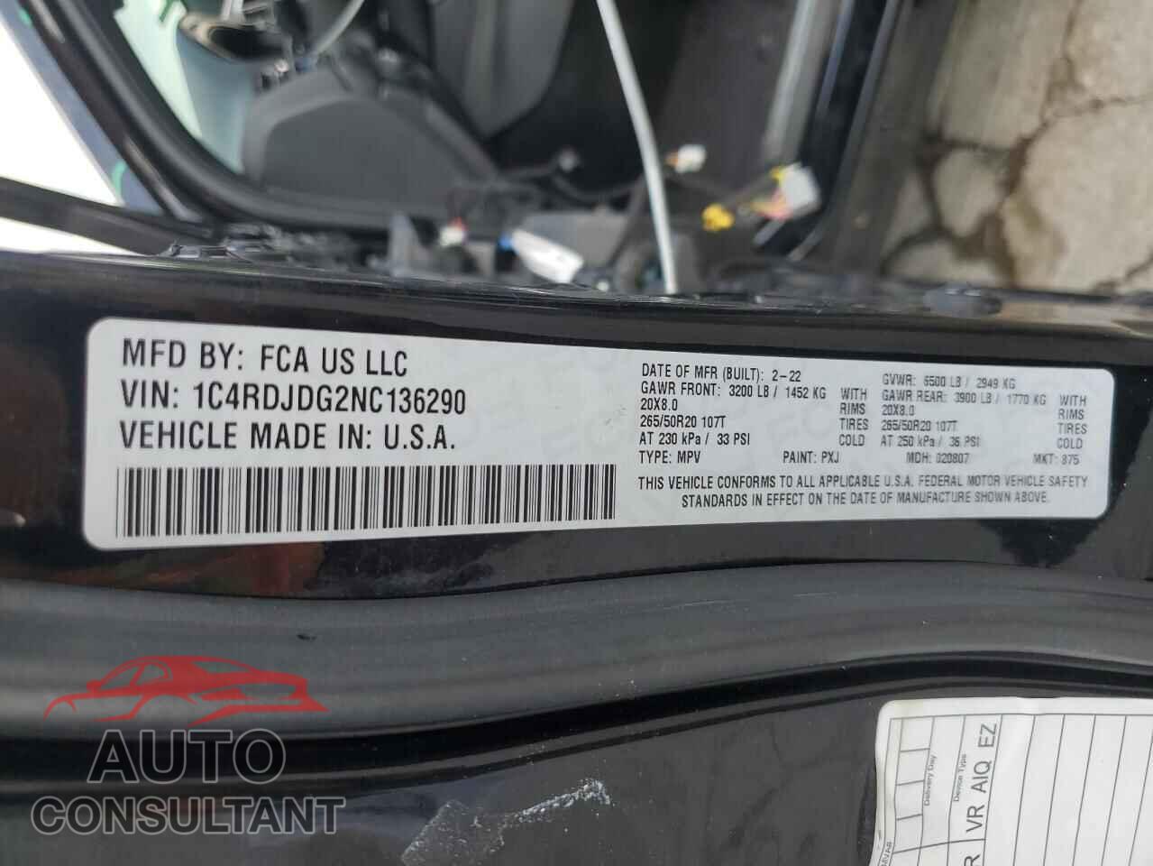 DODGE DURANGO 2022 - 1C4RDJDG2NC136290