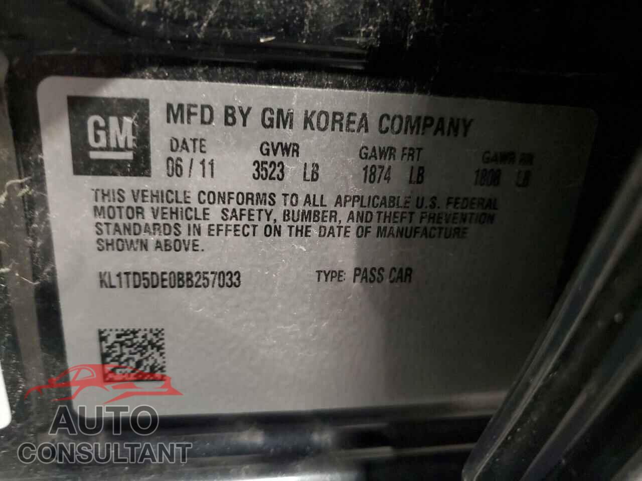 CHEVROLET AVEO 2011 - KL1TD5DE0BB257033