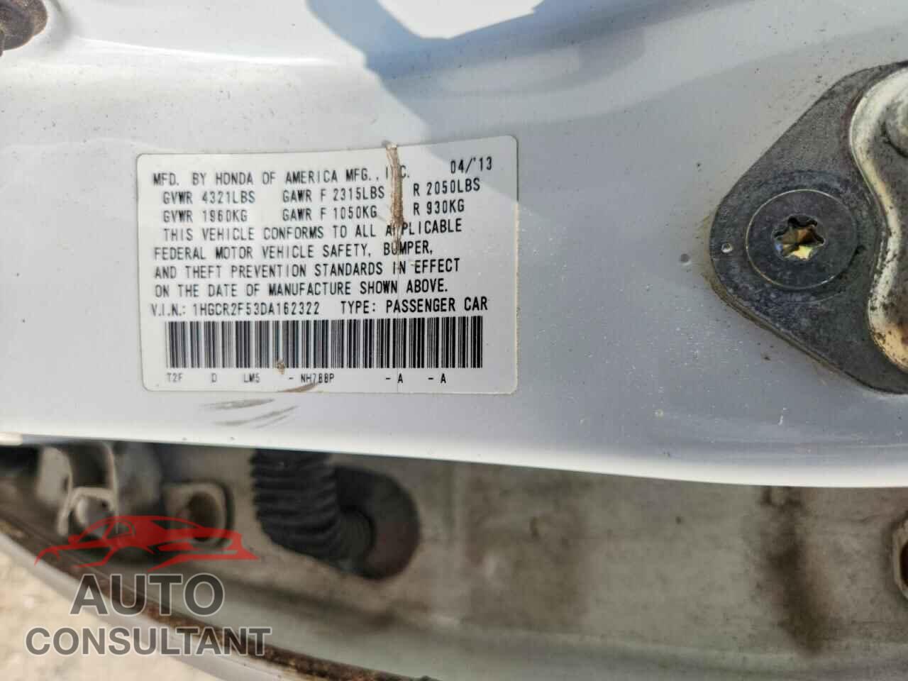HONDA ACCORD 2013 - 1HGCR2F53DA162322
