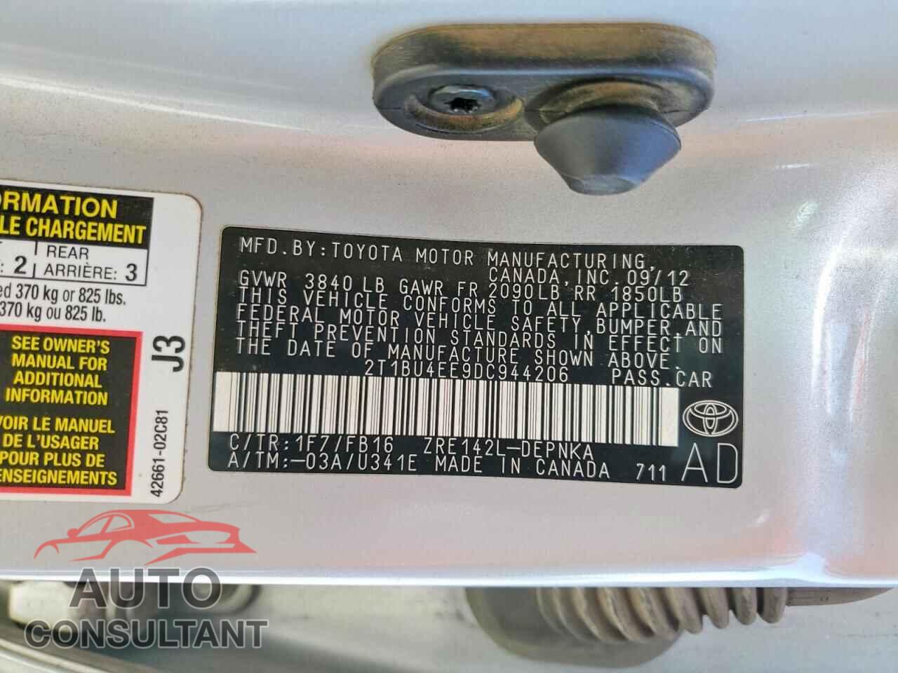 TOYOTA COROLLA 2013 - 2T1BU4EE9DC944206