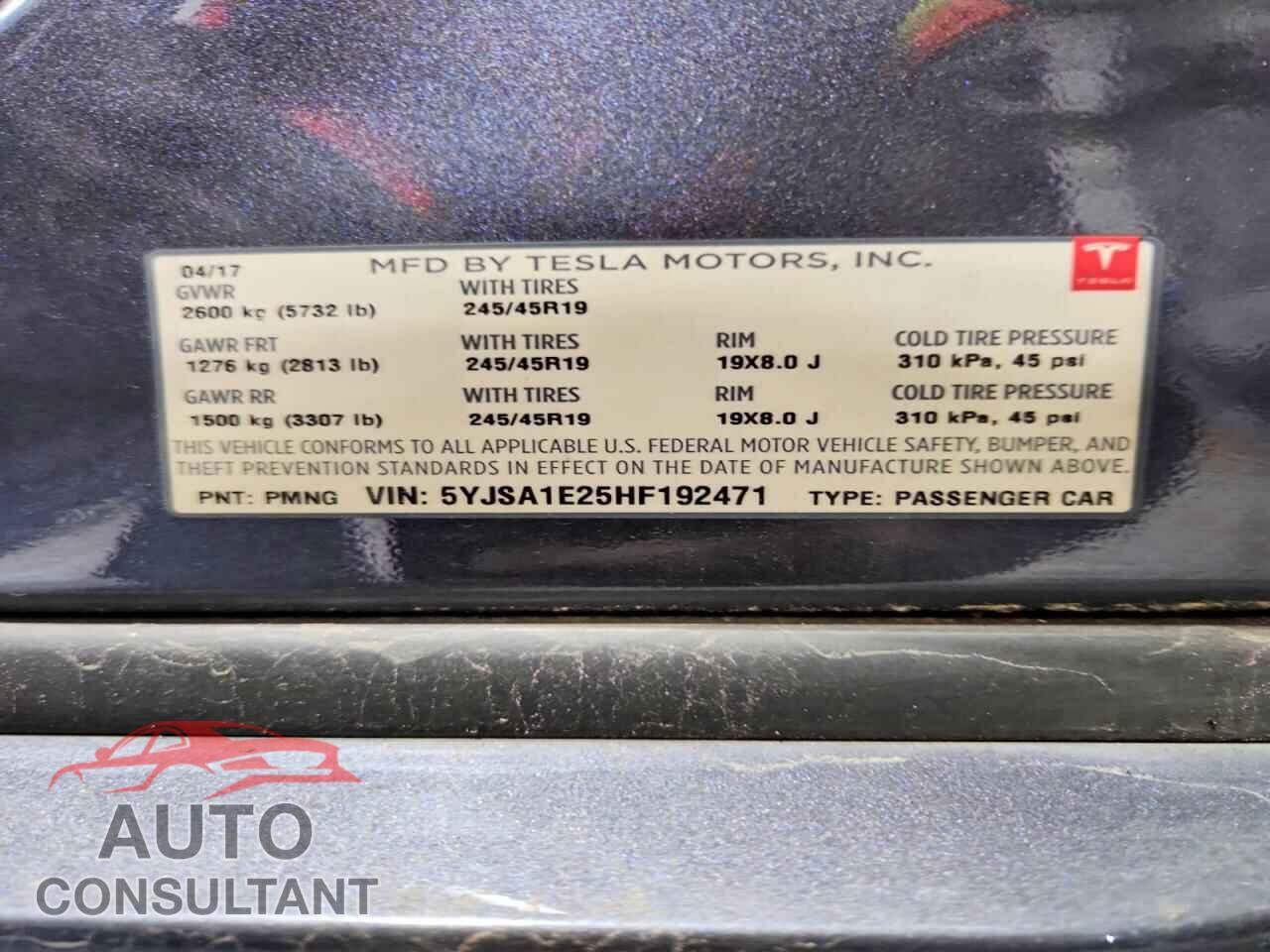 TESLA MODEL S 2017 - 5YJSA1E25HF192471