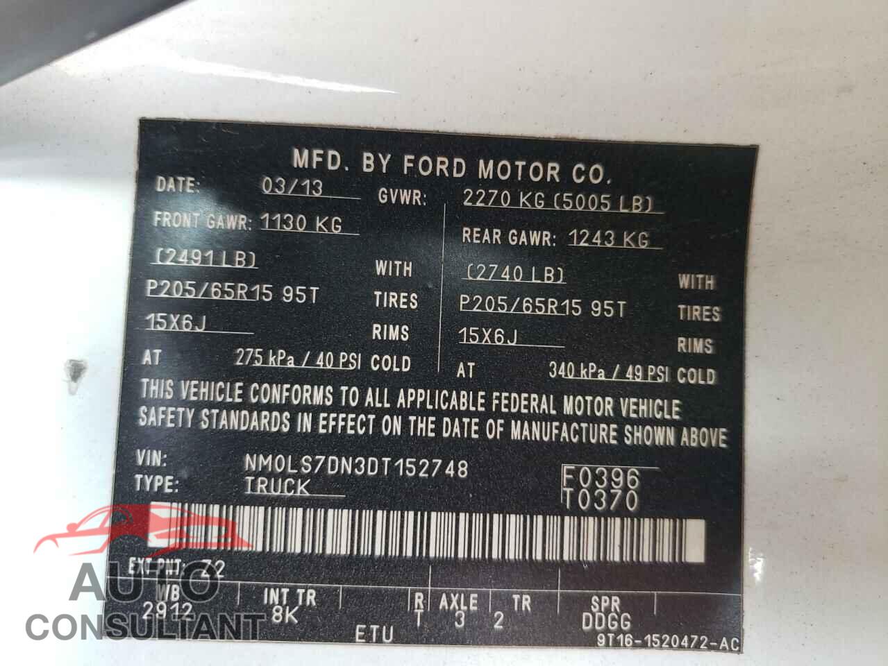 FORD TRANSIT 2013 - NM0LS7DN3DT152748