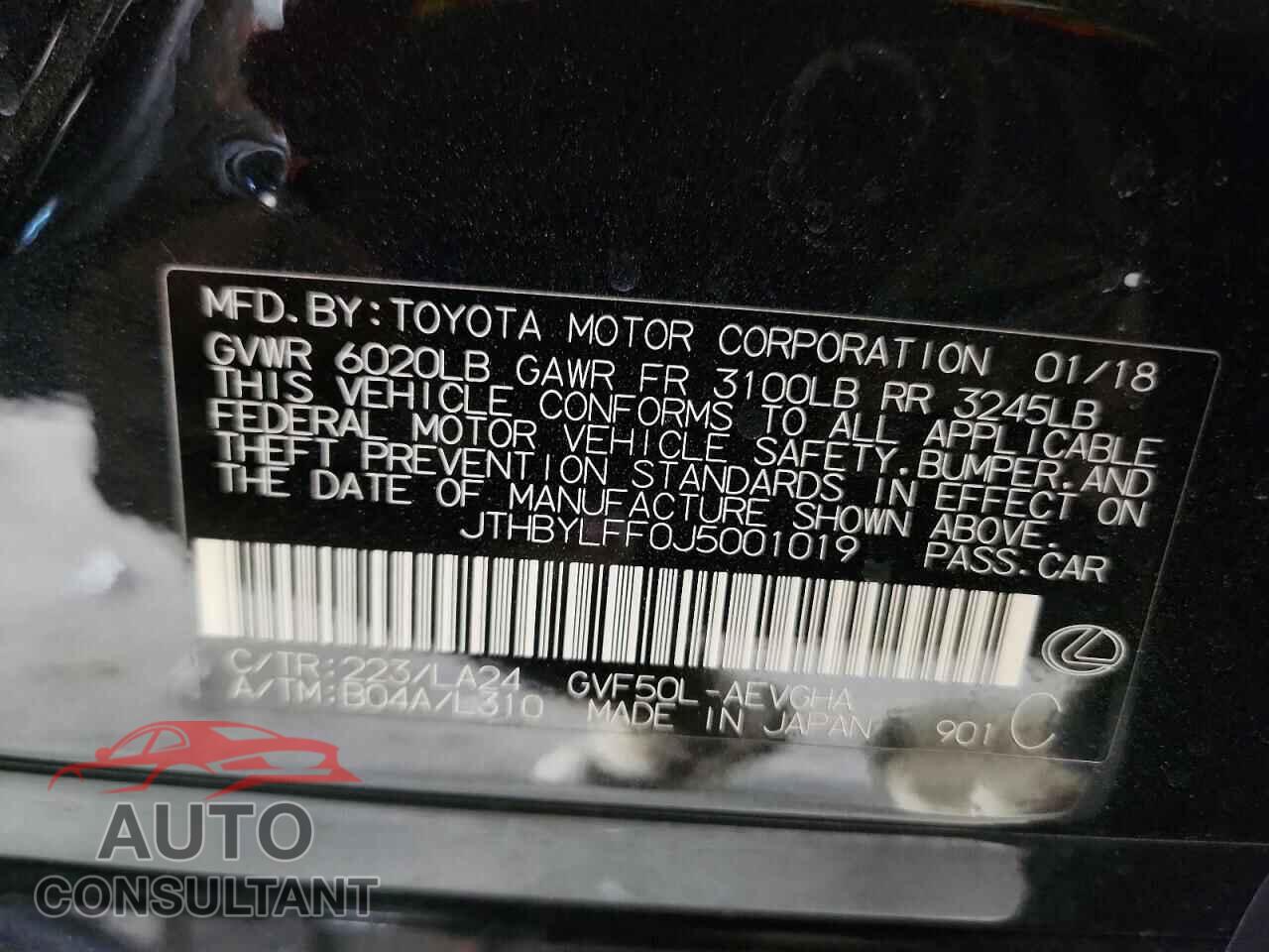 LEXUS LS500 2018 - JTHBYLFF0J5001019