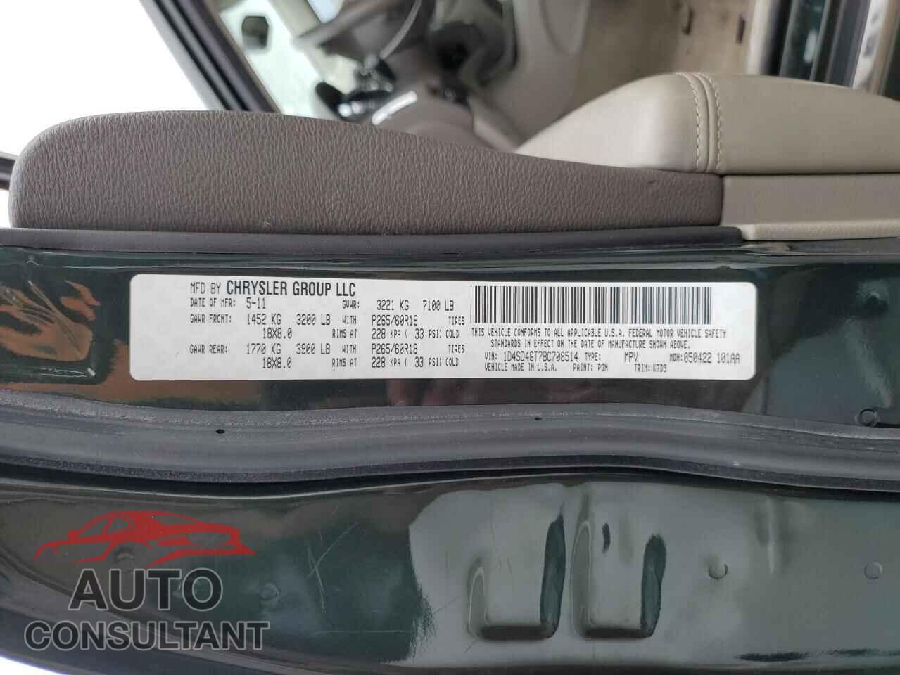 DODGE DURANGO 2011 - 1D4SD4GT7BC708514
