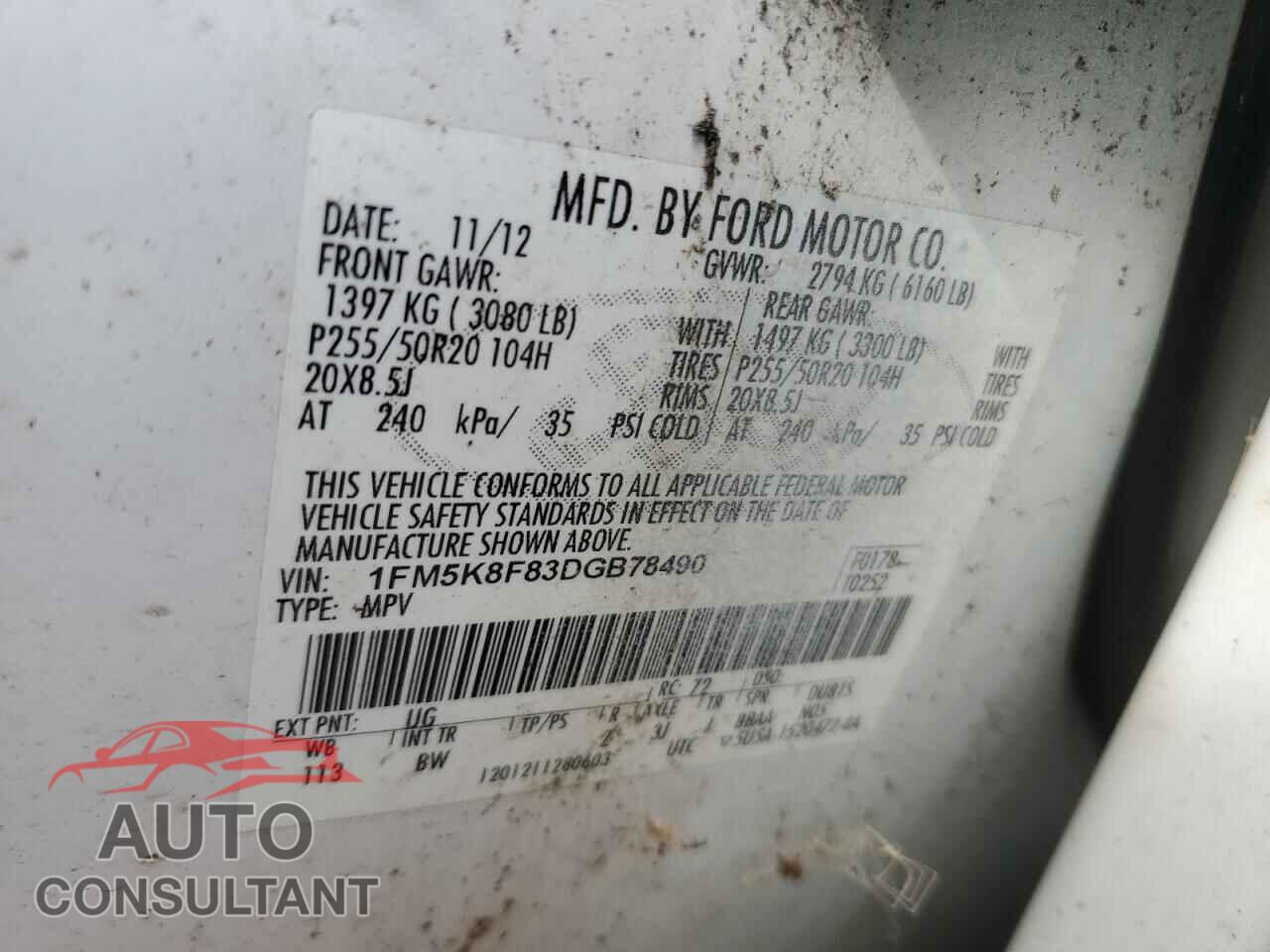 FORD EXPLORER 2013 - 1FM5K8F83DGB78490