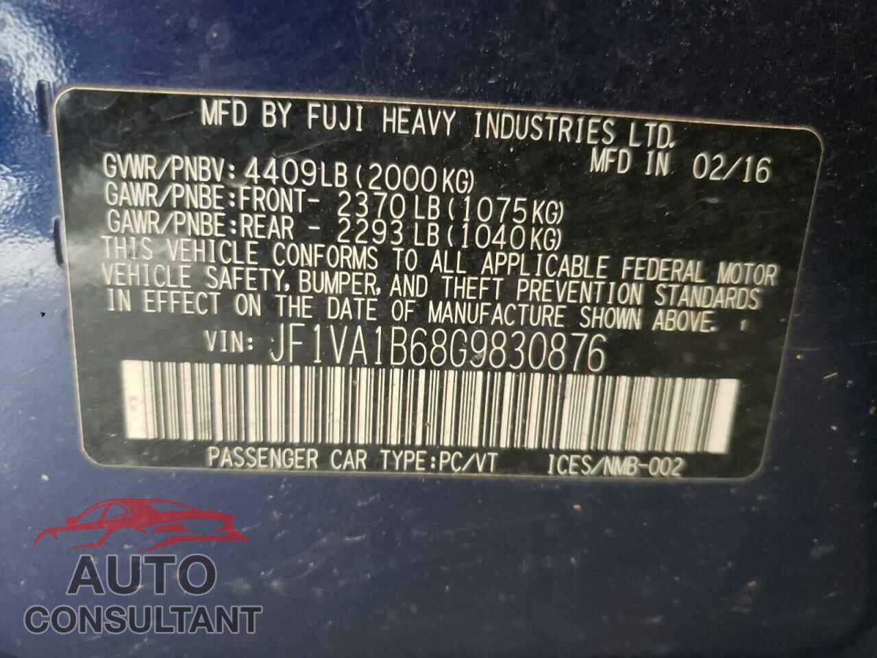SUBARU WRX 2016 - JF1VA1B68G9830876