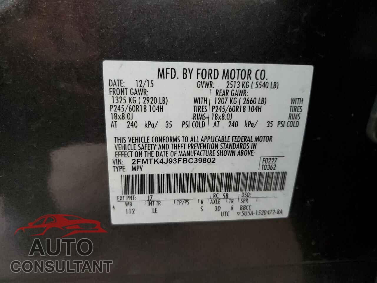 FORD EDGE 2015 - 2FMTK4J93FBC39802