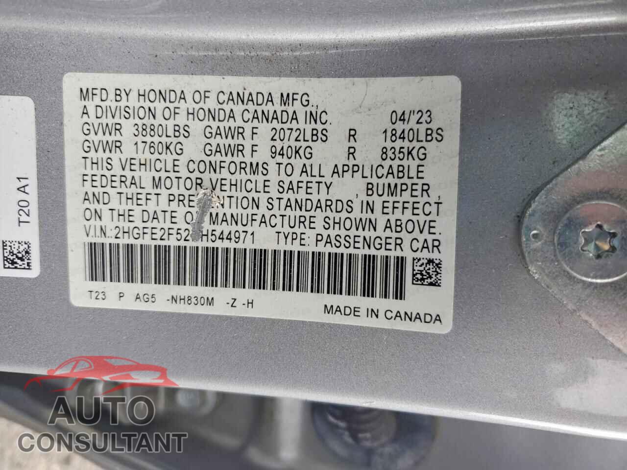 HONDA CIVIC 2023 - 2HGFE2F52PH544971