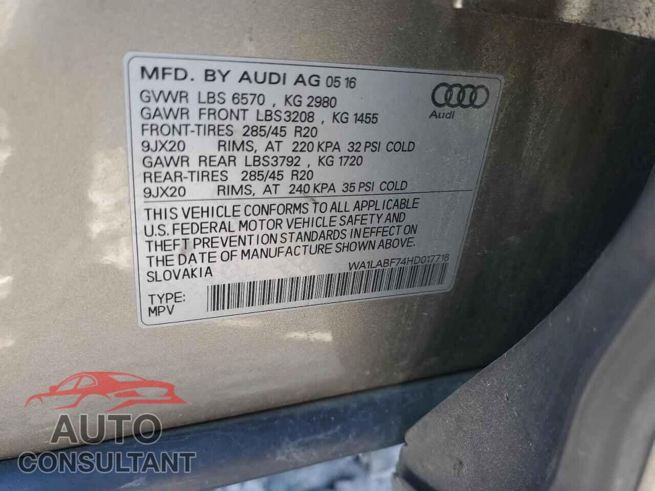 AUDI Q7 2017 - WA1LABF74HD017716
