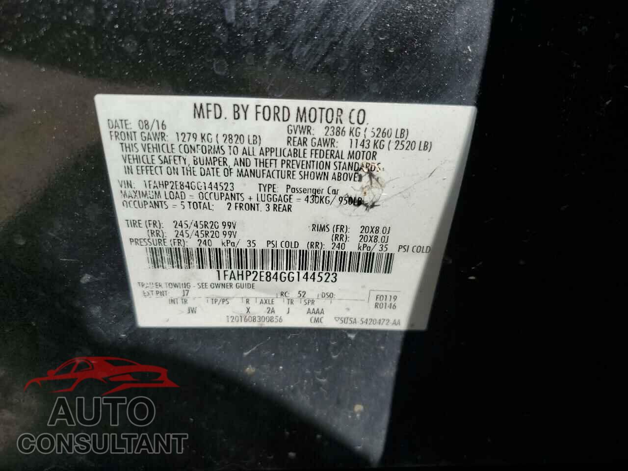 FORD TAURUS 2016 - 1FAHP2E84GG144523