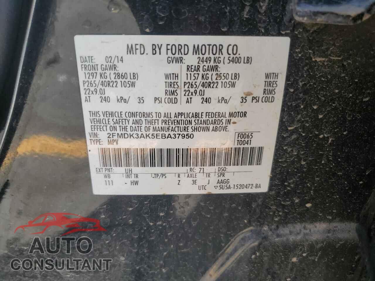 FORD EDGE 2014 - 2FMDK3AK5EBA37950