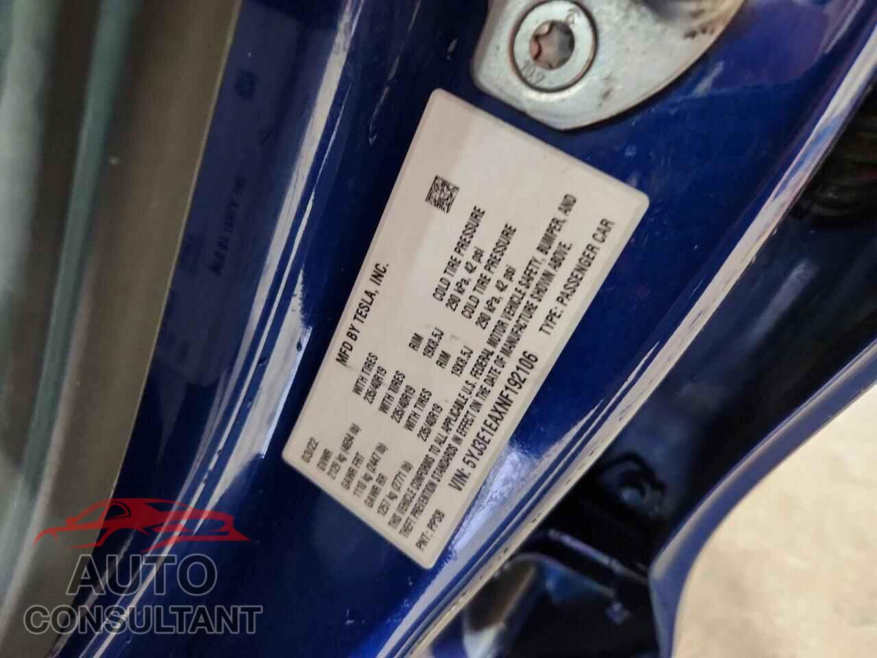 TESLA MODEL 3 2022 - 5YJ3E1EAXNF192106