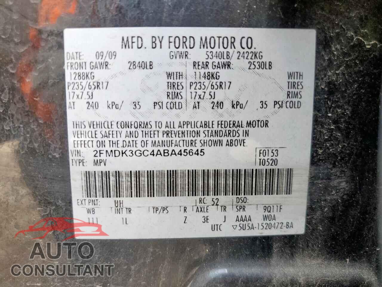 FORD EDGE 2010 - 2FMDK3GC4ABA45645