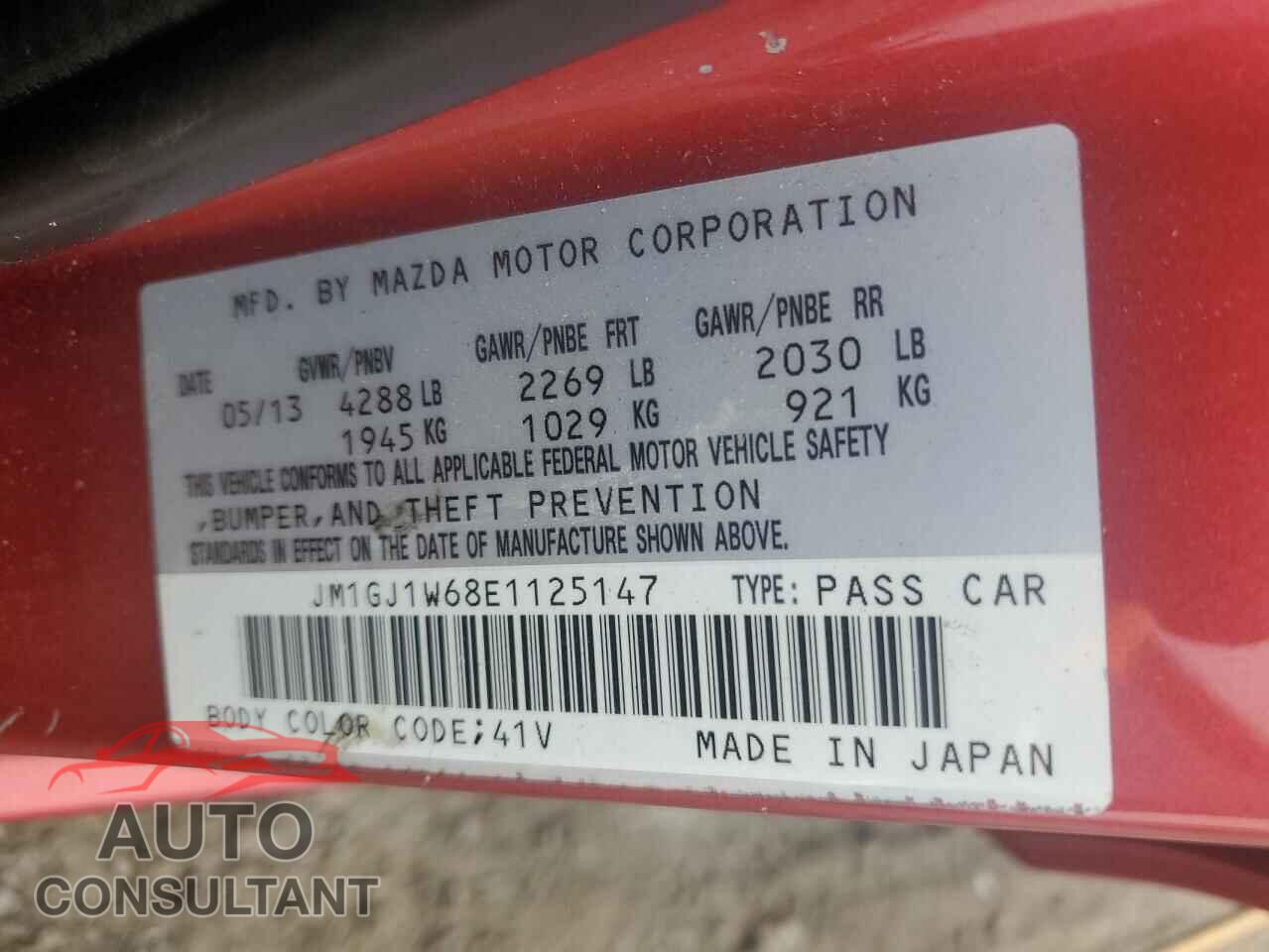 MAZDA 6 2014 - JM1GJ1W68E1125147