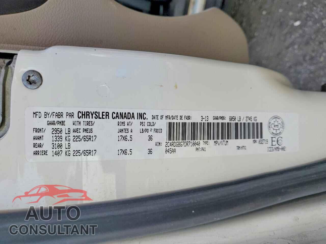 DODGE CARAVAN 2013 - 2C4RDGBG7DR710040