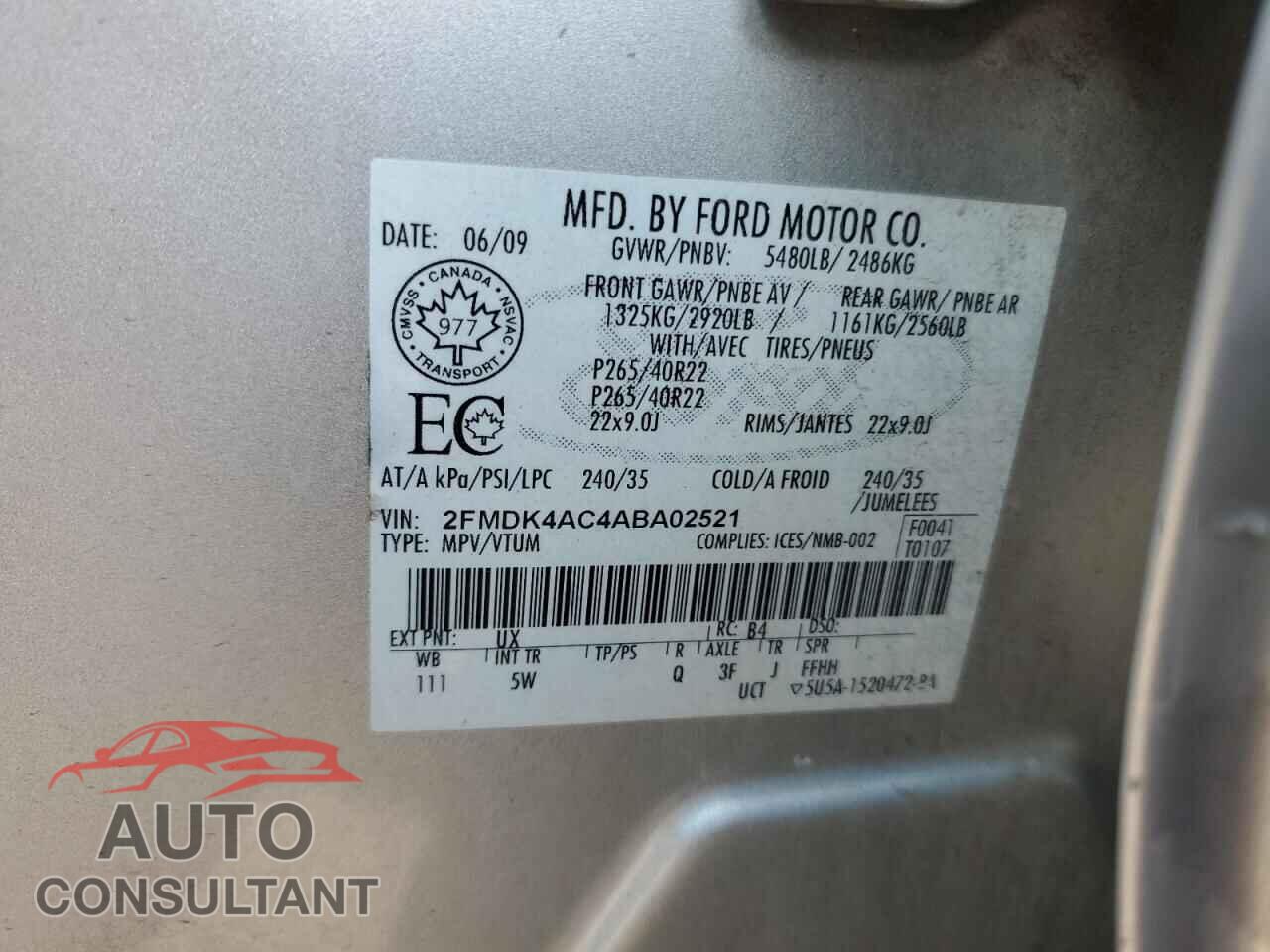 FORD EDGE 2010 - 2FMDK4AC4ABA02521