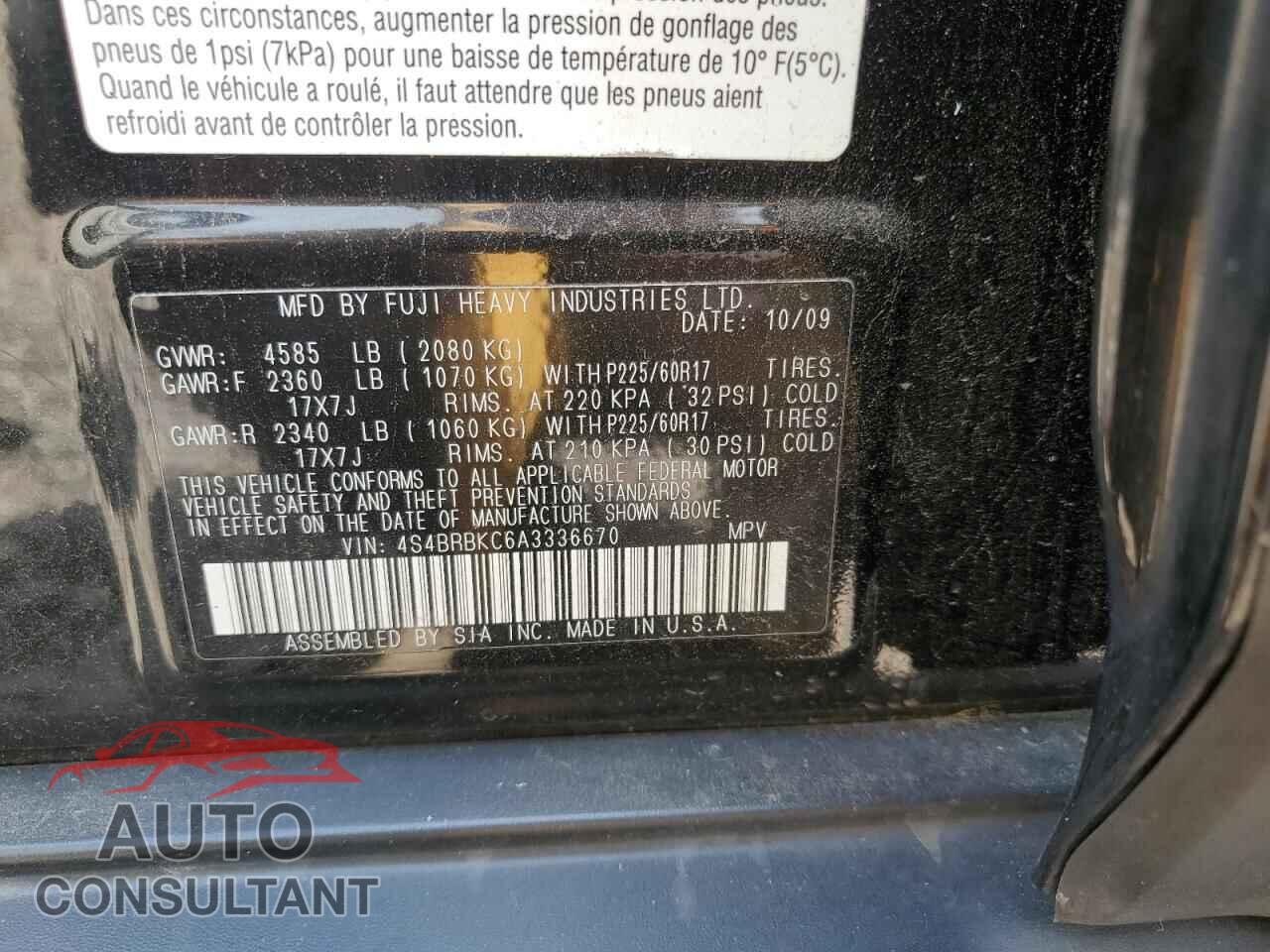 SUBARU OUTBACK 2010 - 4S4BRBKC6A3336670