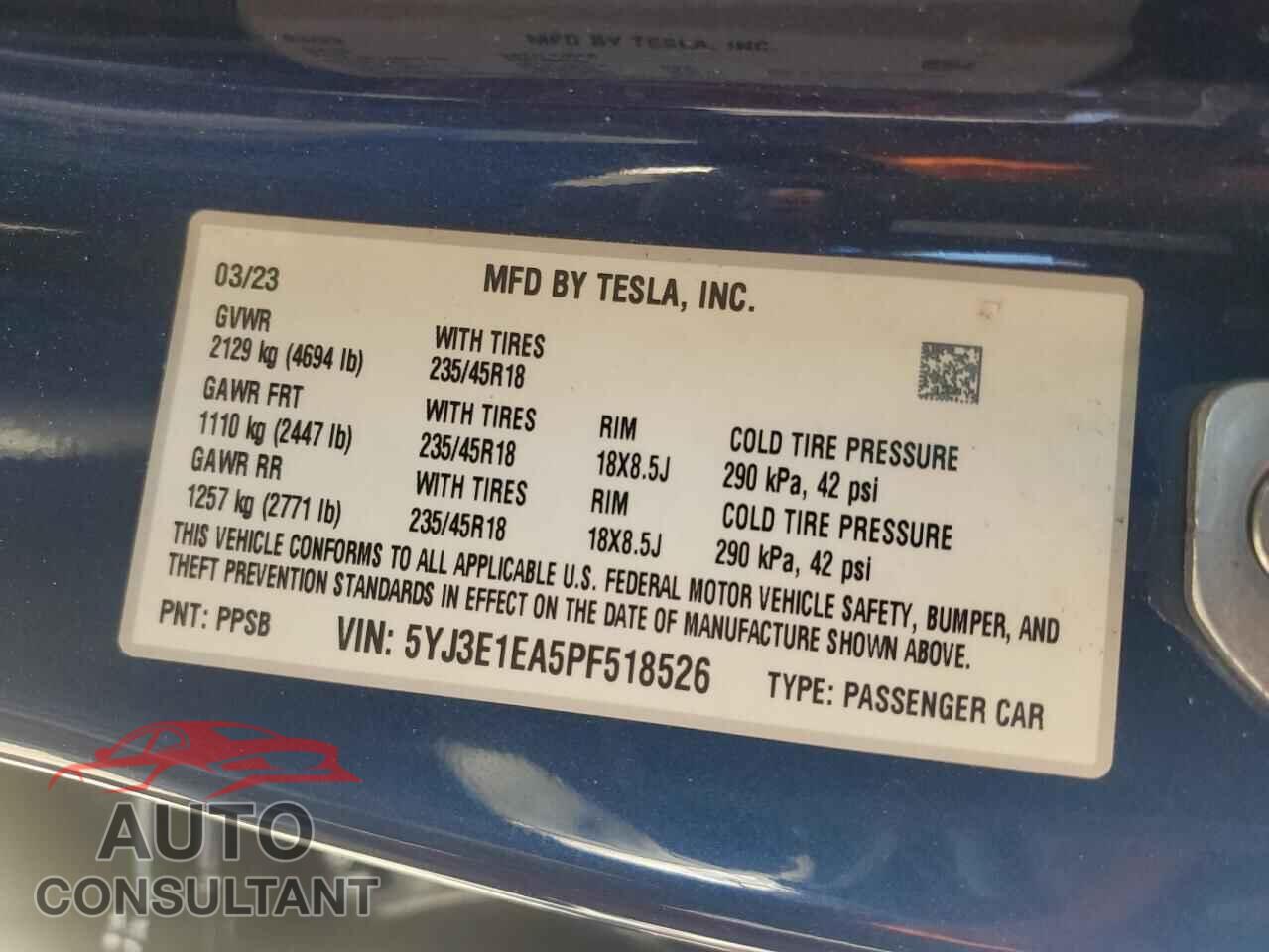 TESLA MODEL 3 2023 - 5YJ3E1EA5PF518526