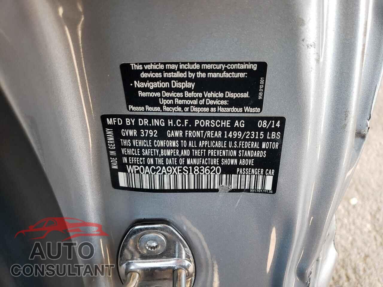 PORSCHE 911 2014 - WP0AC2A9XES183620
