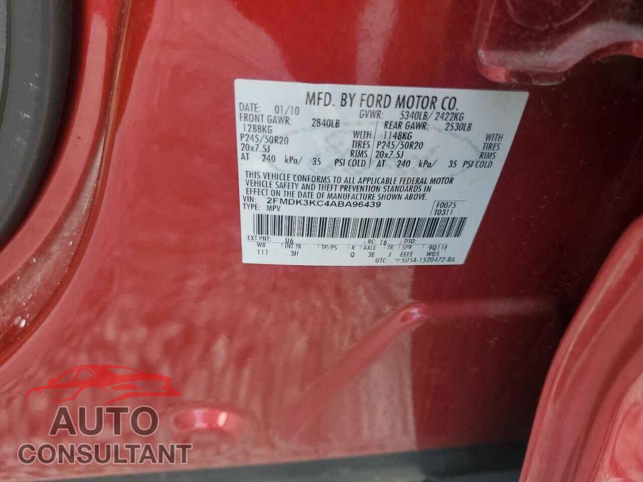 FORD EDGE 2010 - 2FMDK3KC4ABA96439