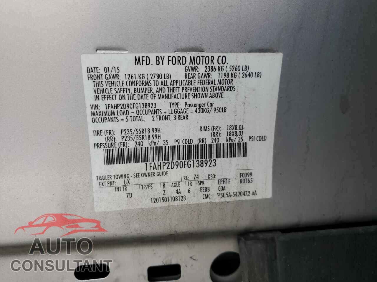 FORD TAURUS 2015 - 1FAHP2D90FG138923