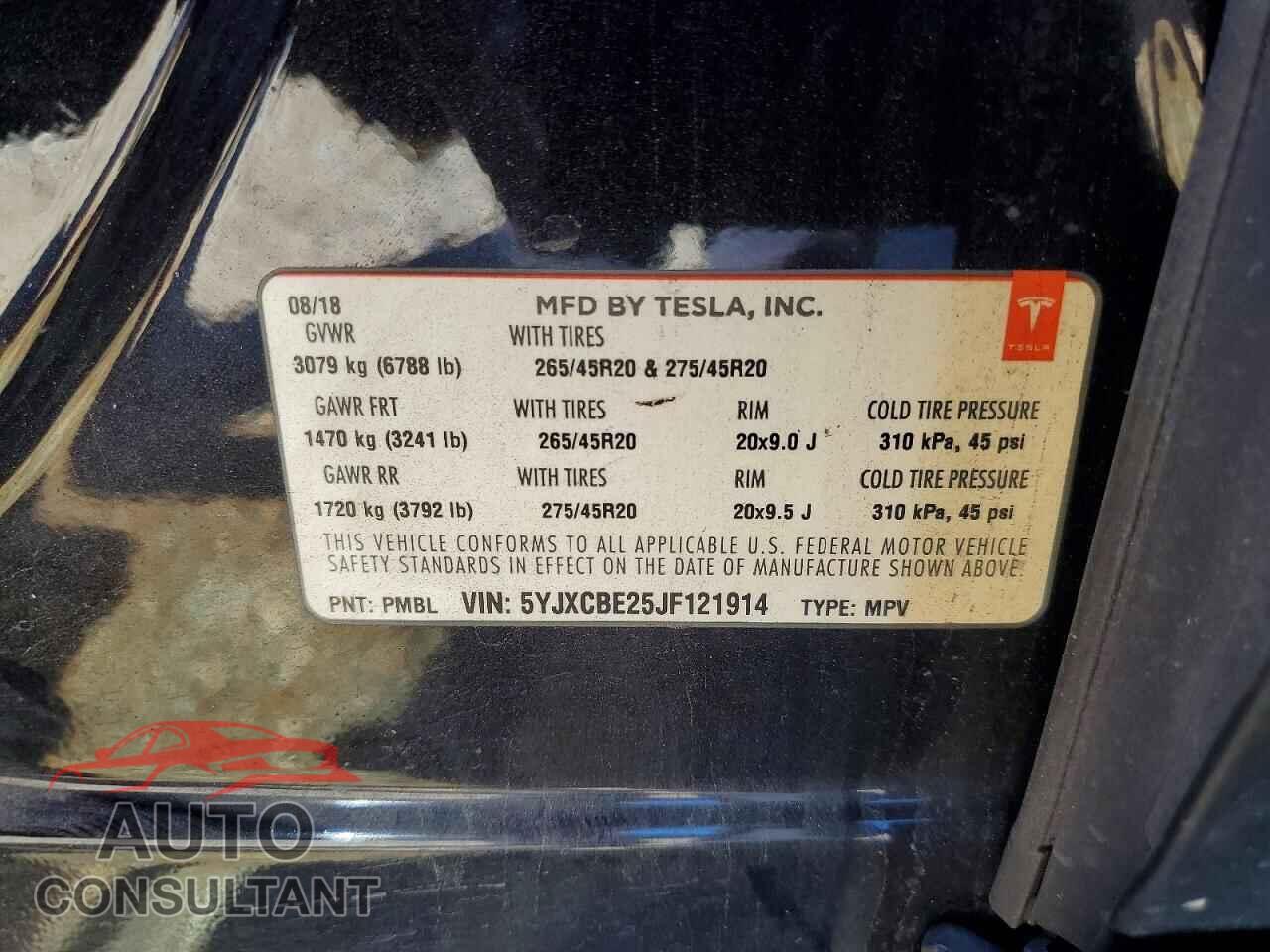 TESLA MODEL X 2018 - 5YJXCBE25JF121914