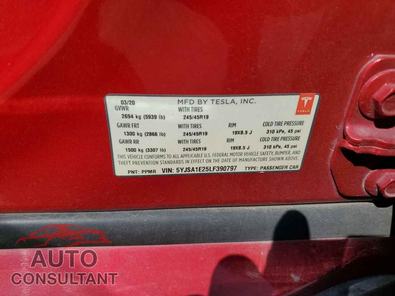 TESLA MODEL S 2020 - 5YJSA1E25LF390797