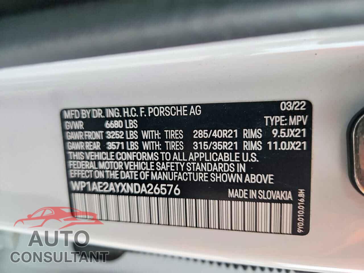 PORSCHE CAYENNE 2022 - WP1AE2AYXNDA26576