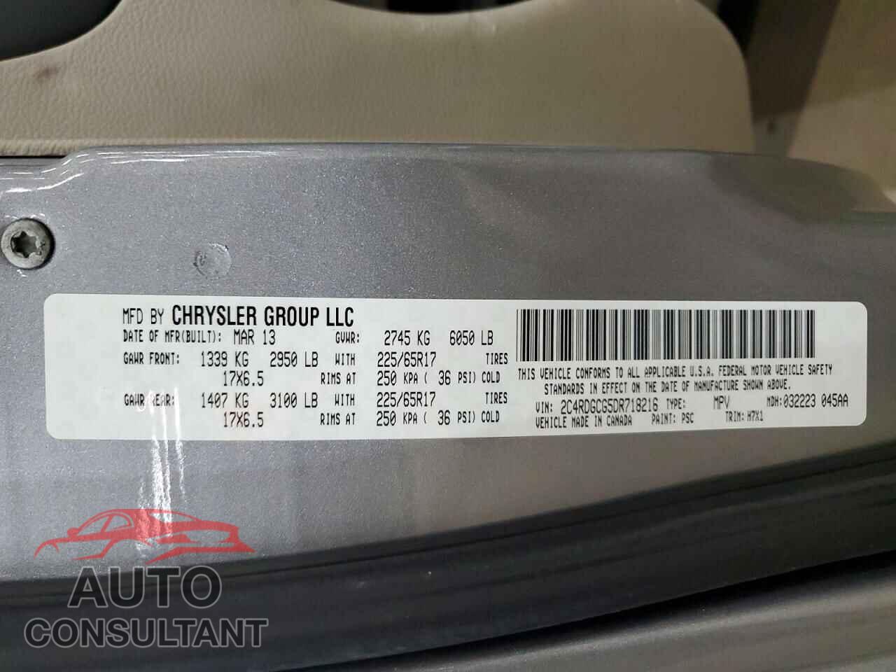 DODGE CARAVAN 2013 - 2C4RDGCG5DR718216