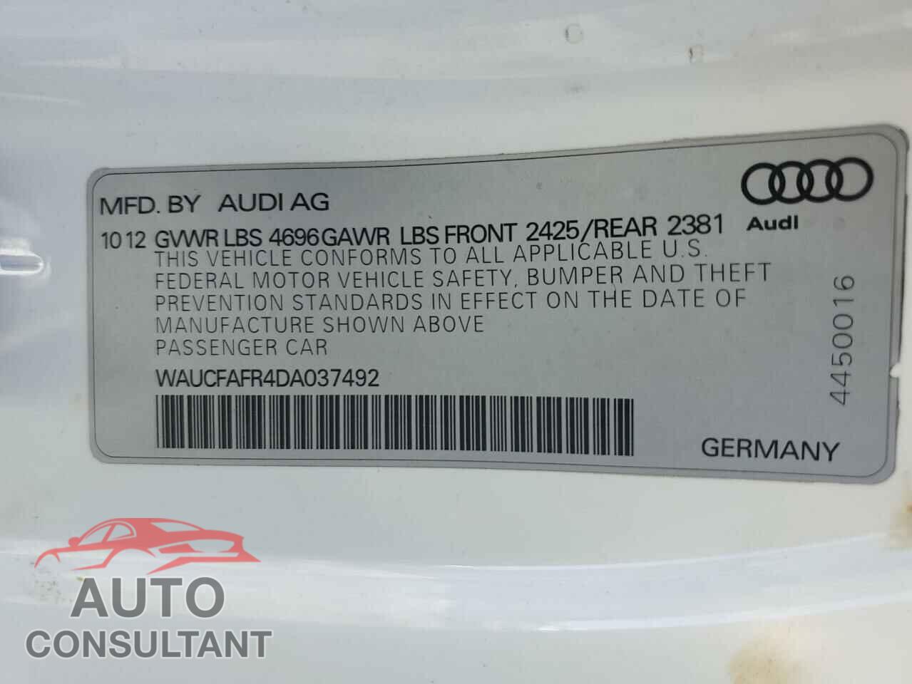 AUDI A5 2013 - WAUCFAFR4DA037492