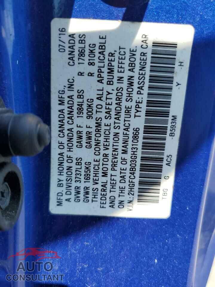 HONDA CIVIC 2016 - 2HGFC4B03GH310866