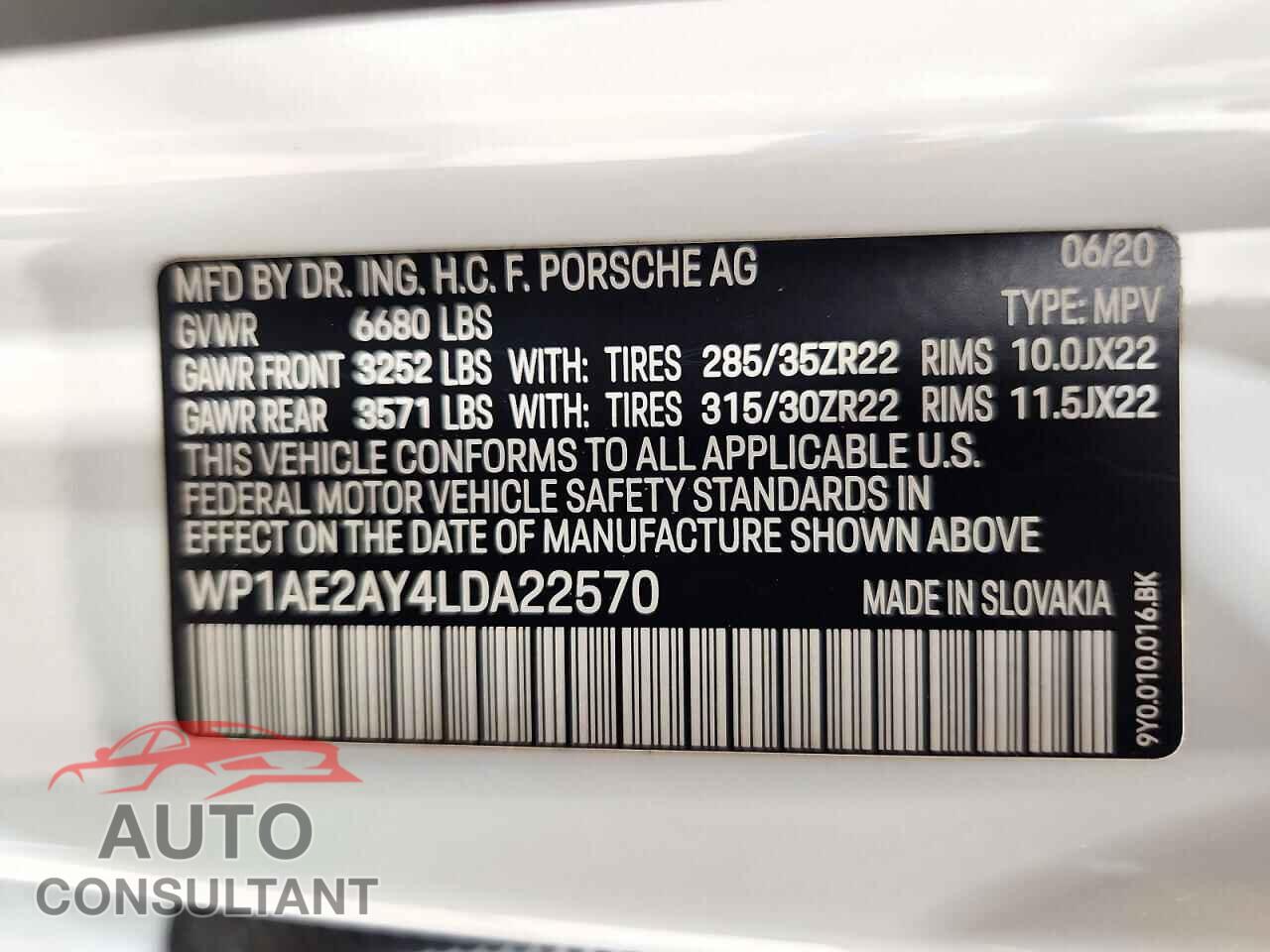 PORSCHE CAYENNE 2020 - WP1AE2AY4LDA22570