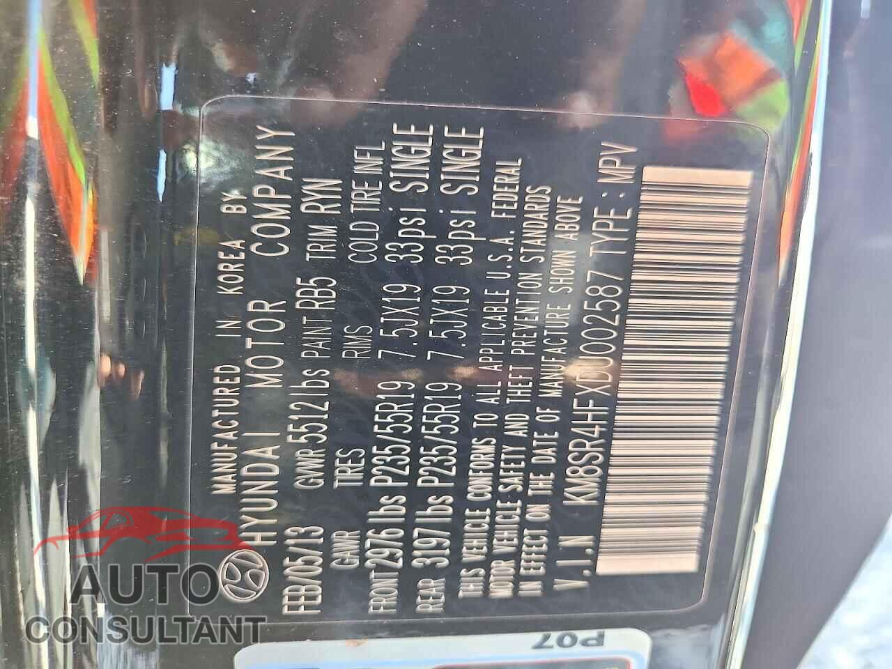 HYUNDAI SANTA FE 2013 - KM8SR4HFXDU002587