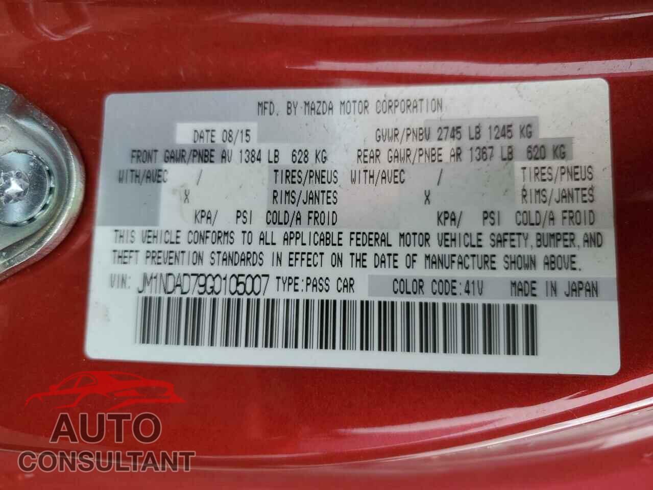 MAZDA MX5 2016 - JM1NDAD79G0105007