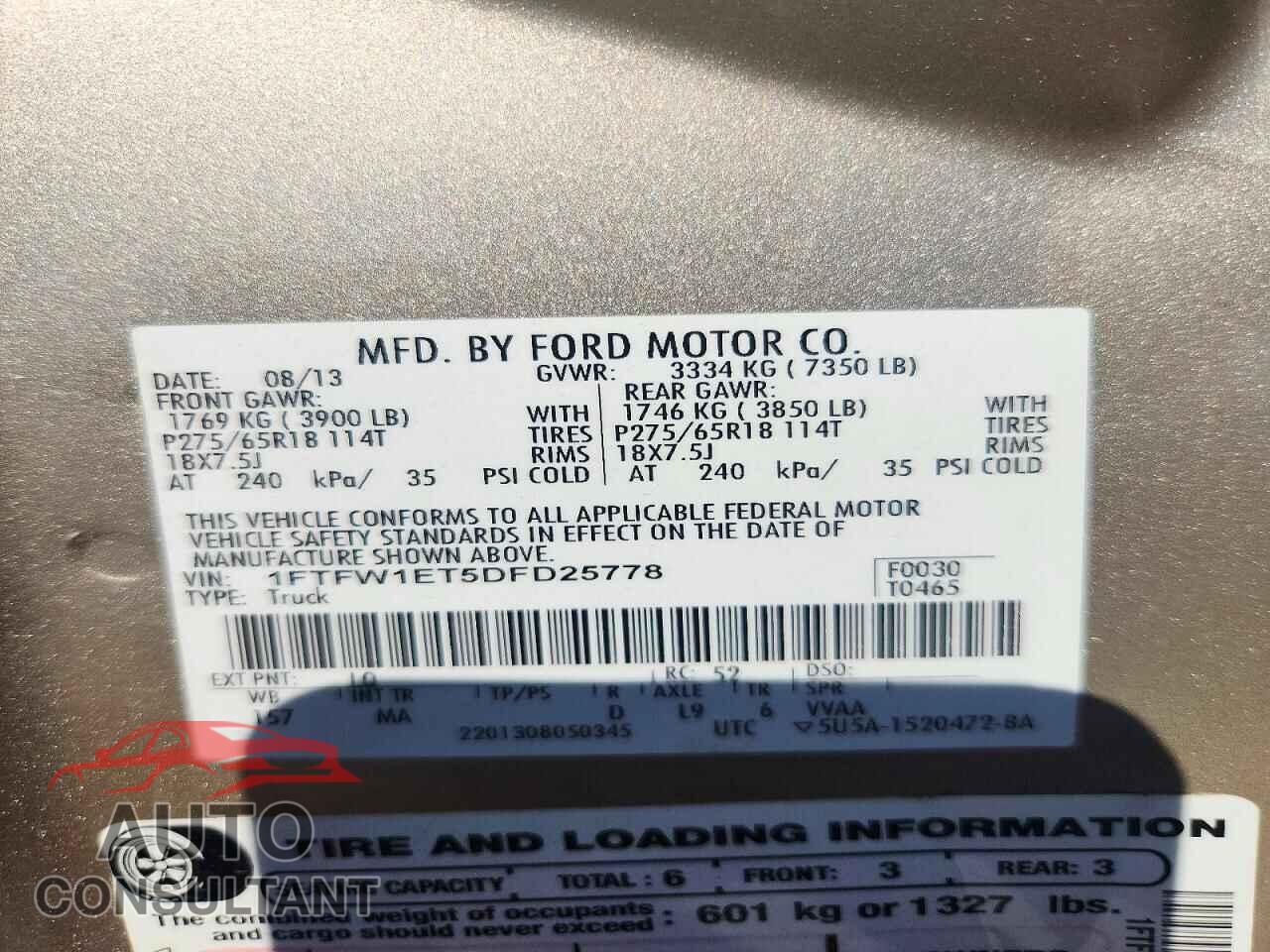 FORD F150 2013 - 1FTFW1ET5DFD25778