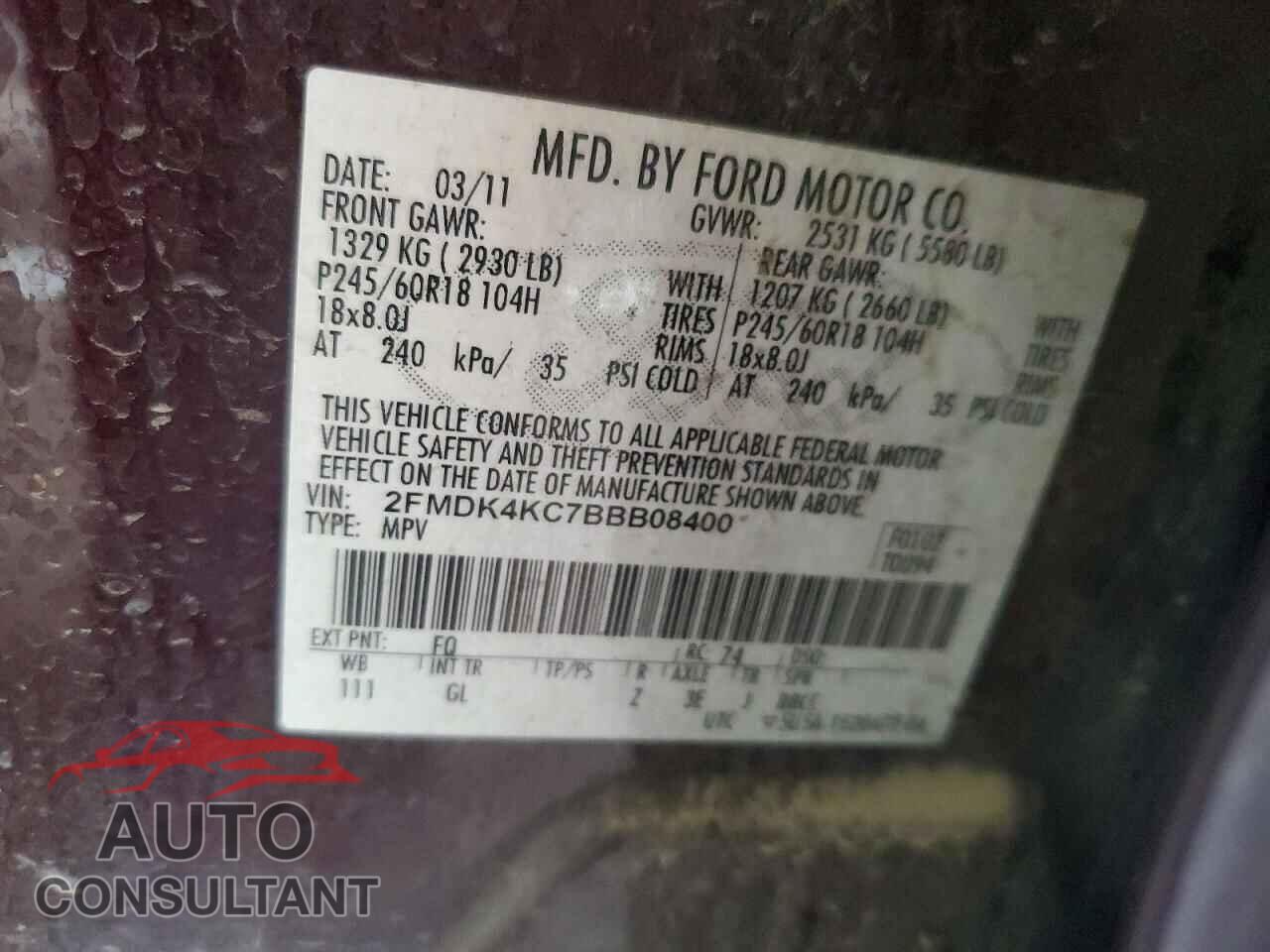 FORD EDGE 2011 - 2FMDK4KC7BBB08400
