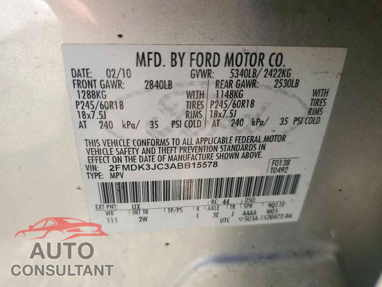FORD EDGE 2010 - 2FMDK3JC3ABB15578