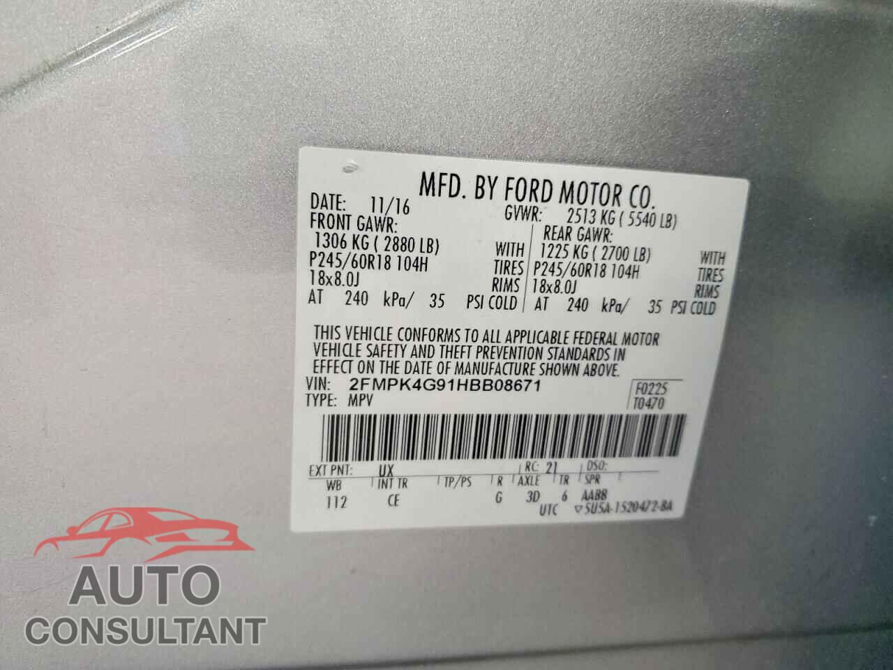FORD EDGE 2017 - 2FMPK4G91HBB08671