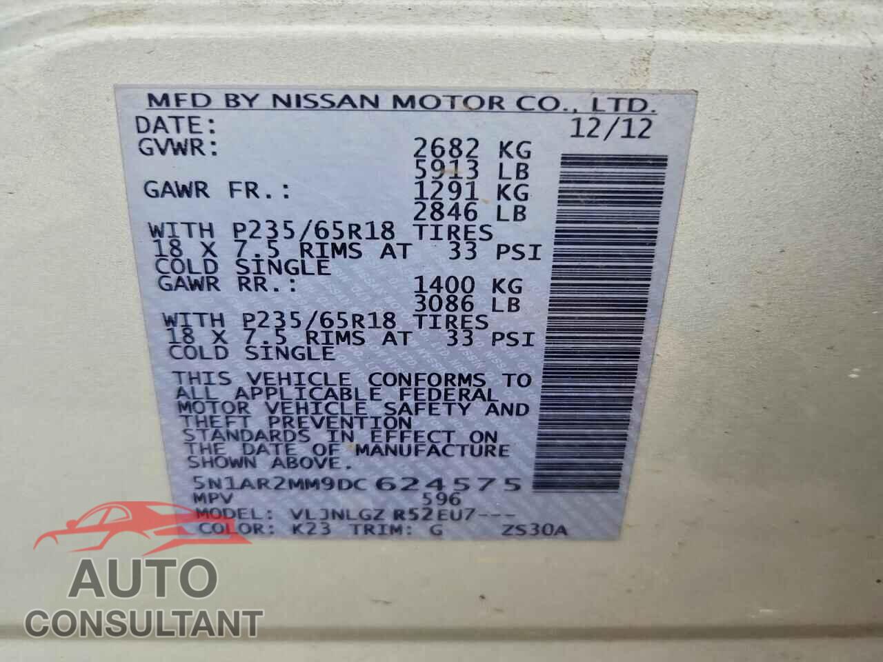 NISSAN PATHFINDER 2013 - 5N1AR2MM9DC624575