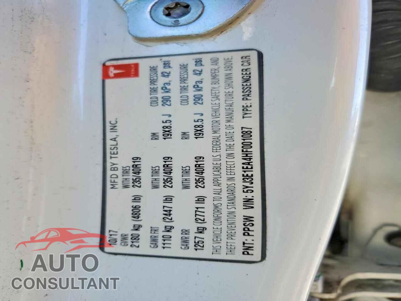 TESLA MODEL 3 2017 - 5YJ3E1EA4HF001087