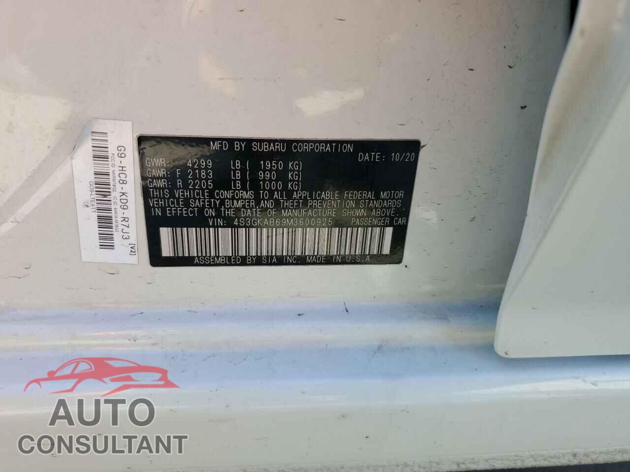 SUBARU IMPREZA 2021 - 4S3GKAB69M3600925
