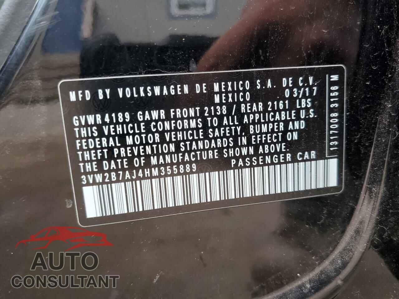 VOLKSWAGEN JETTA 2017 - 3VW2B7AJ4HM355889