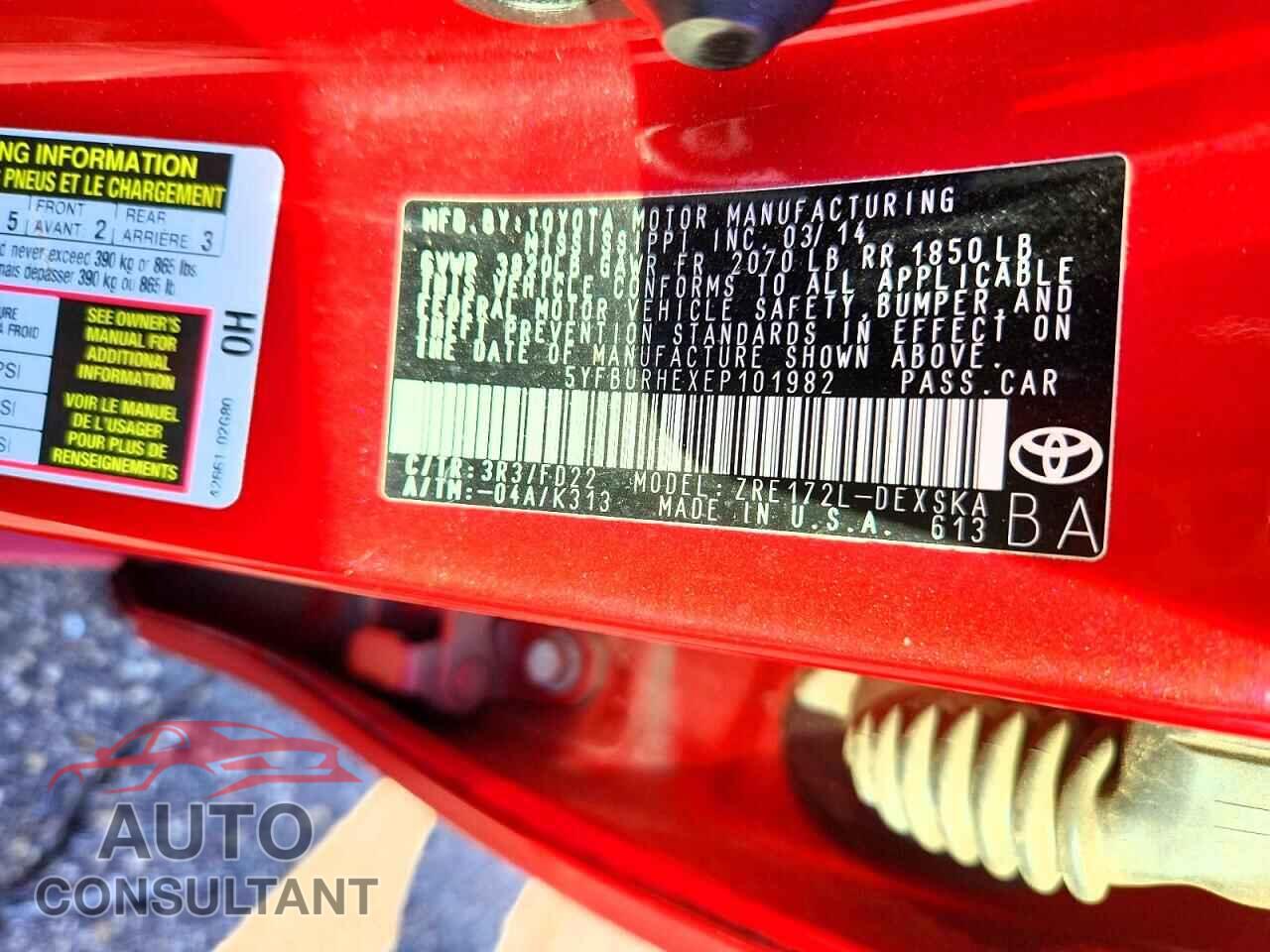 TOYOTA COROLLA 2014 - 5YFBURHEXEP101982