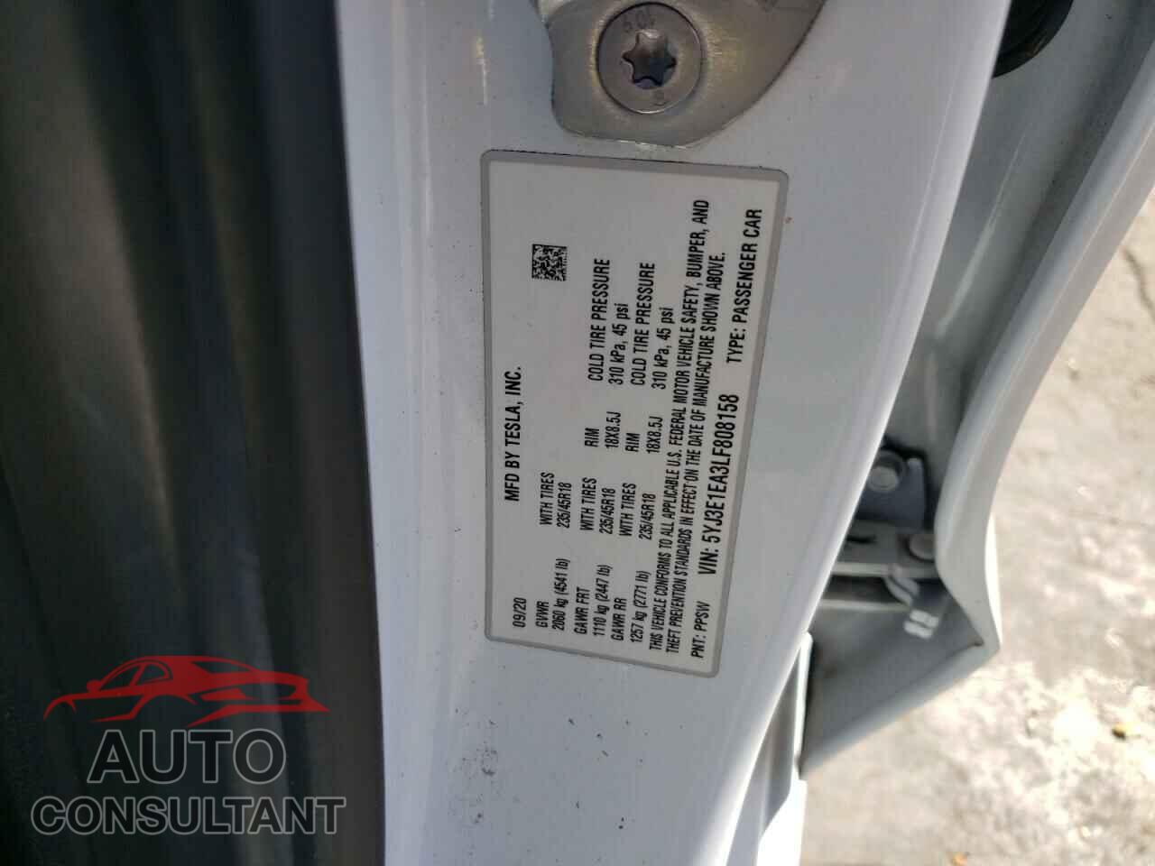 TESLA MODEL 3 2020 - 5YJ3E1EA3LF808158